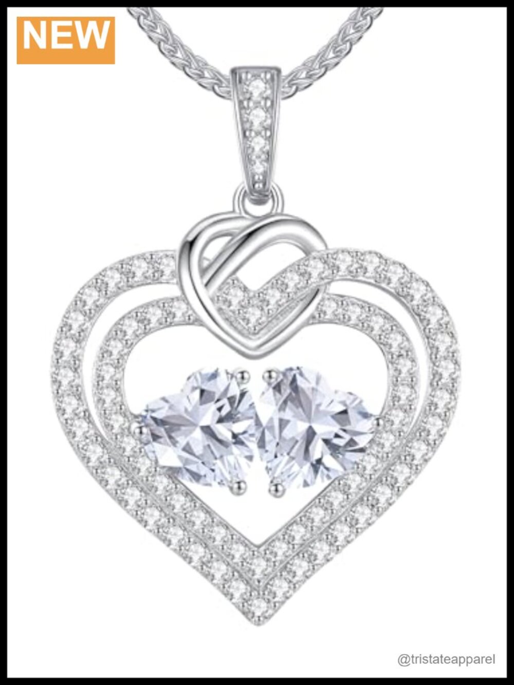 S925 Sterling Silver Double Heart Birthstone Necklace Personalized